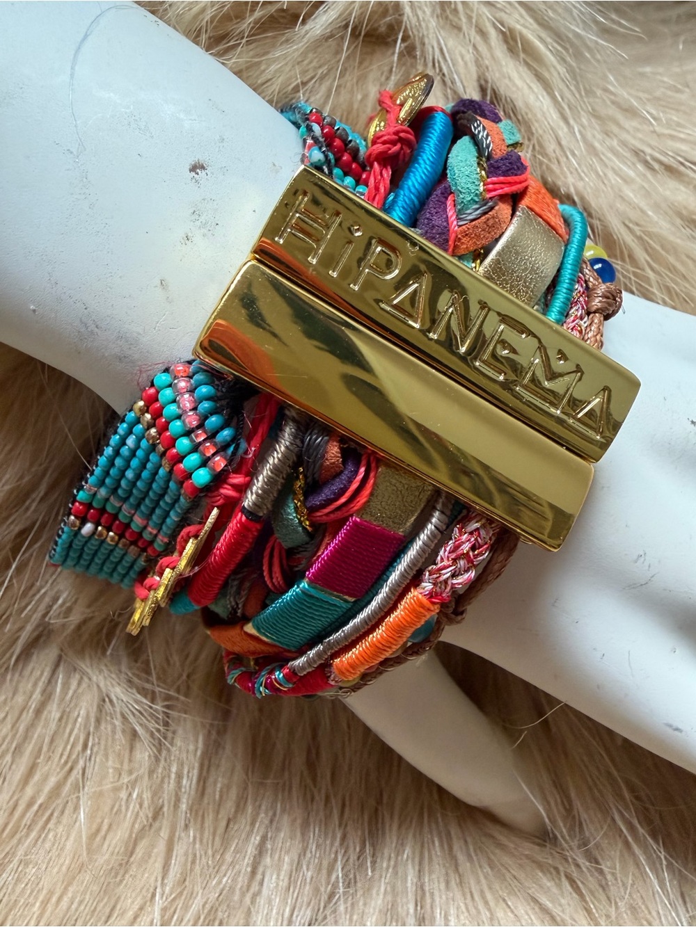 Hipanema Multicolor 9 Strand Bracelet with Magnetic Gold Plate